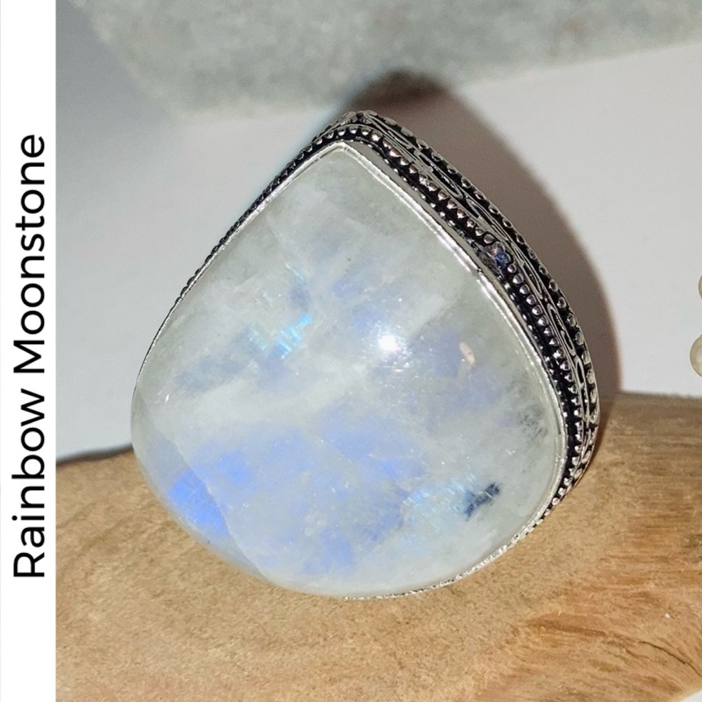 RADIANT! Rainbow Moonstone Gemstone Chunky Handmade Ring